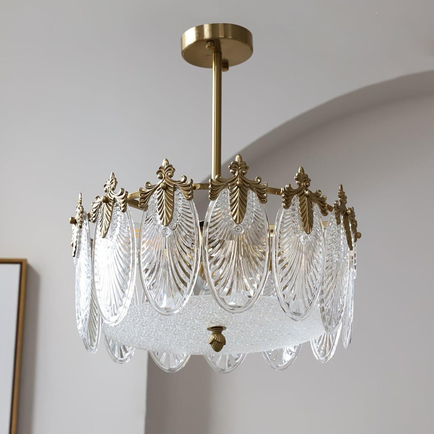 Lampe Suspendue en Verre Transparent avec Motif Floral