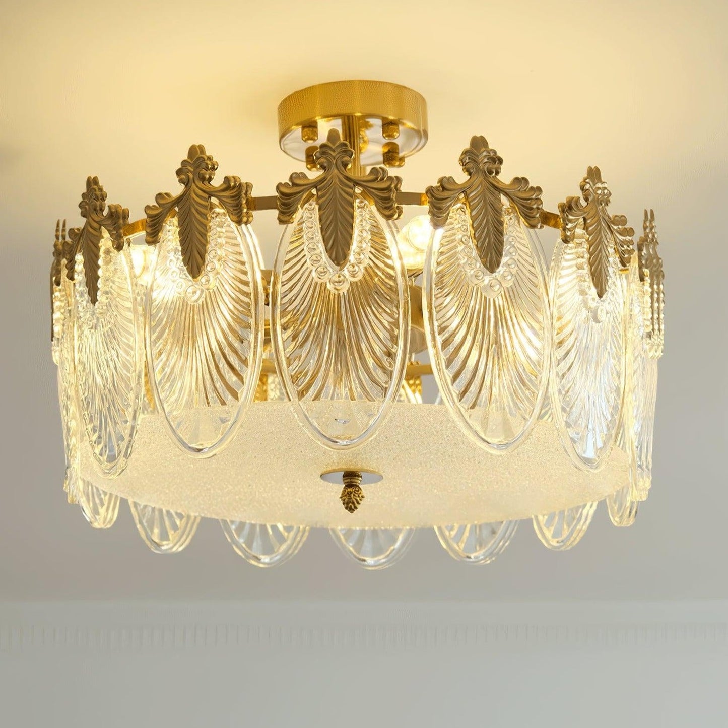Lampe Suspendue en Verre Transparent avec Motif Floral - Foivo