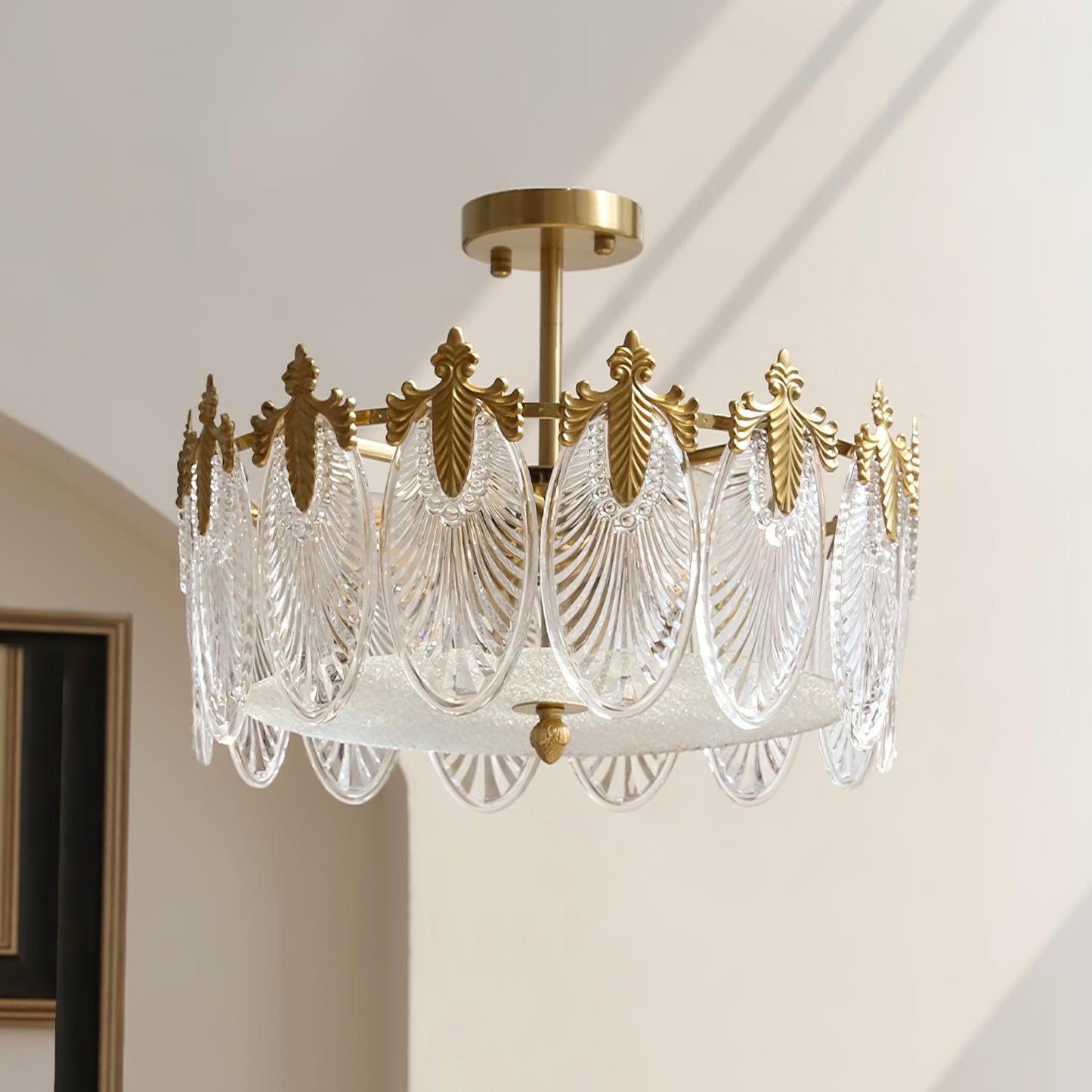 Lampe Suspendue en Verre Transparent avec Motif Floral