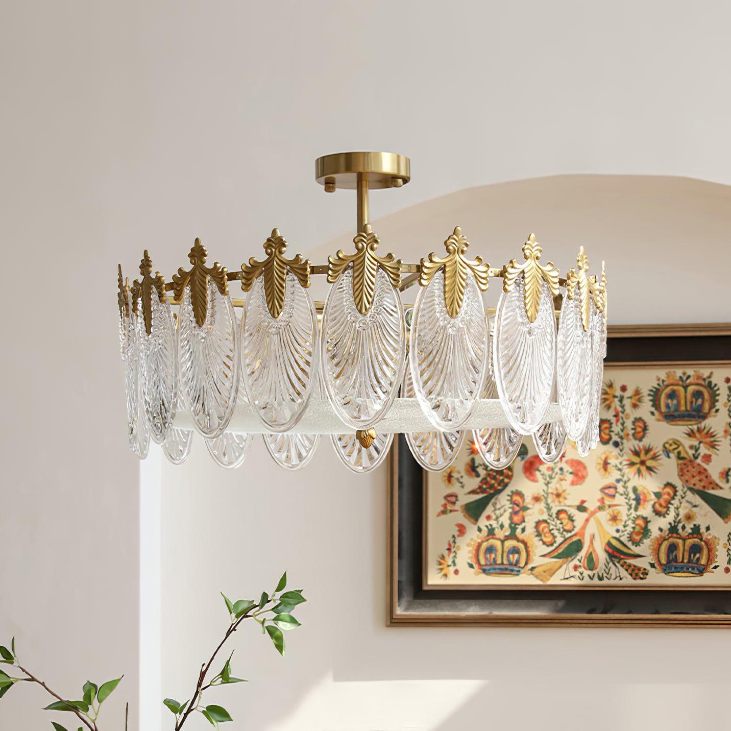 Lampe Suspendue en Verre Transparent avec Motif Floral