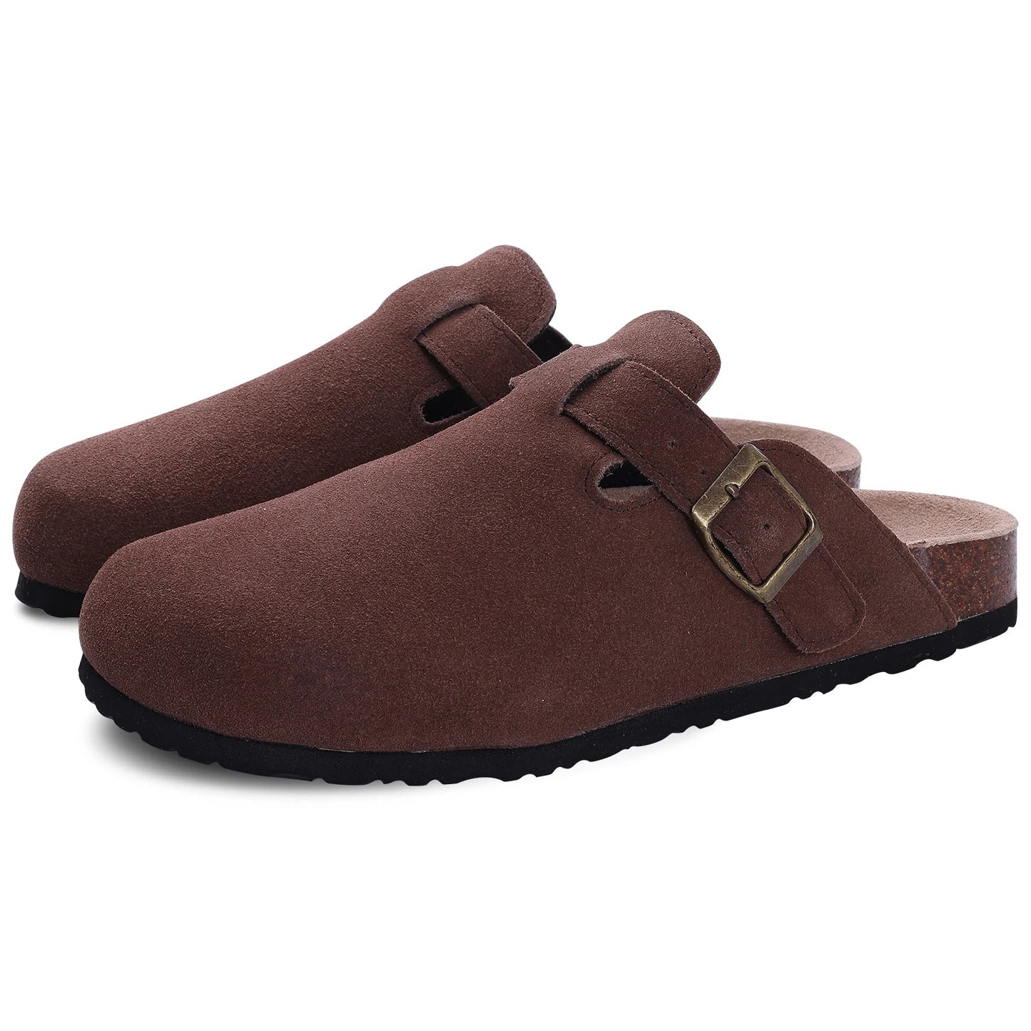 Mules en Suede Brun Foncé - Chaussures Décontractées avec Semelle Cork et Support d'Arch - Foivo