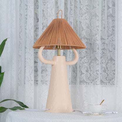 Lampe de Table en Terre Cuite Charmante avec Abat-jour en Fibre Naturelle