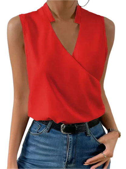 Blouse Femme Élégante Sans Manches Col en V
