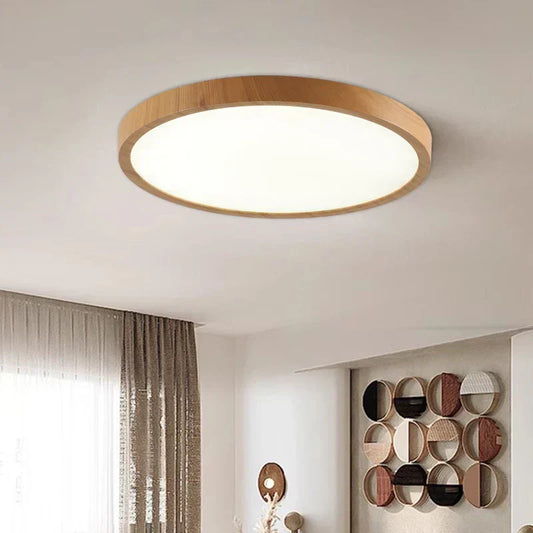 Lampe Plafond Ronde Élégante – Bois et LED Réglable - Foivo