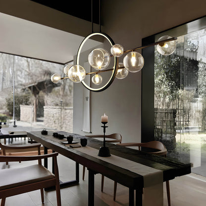 Luminaire Élégant Suspendu ELARA – Anneau LED et Décoration en Verre - Foivo