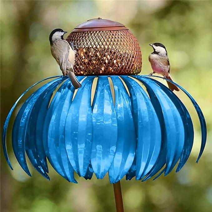 Distributeur à oiseaux en métal robuste avec fleurs de tournesol - Élégant et étanche pour jardin