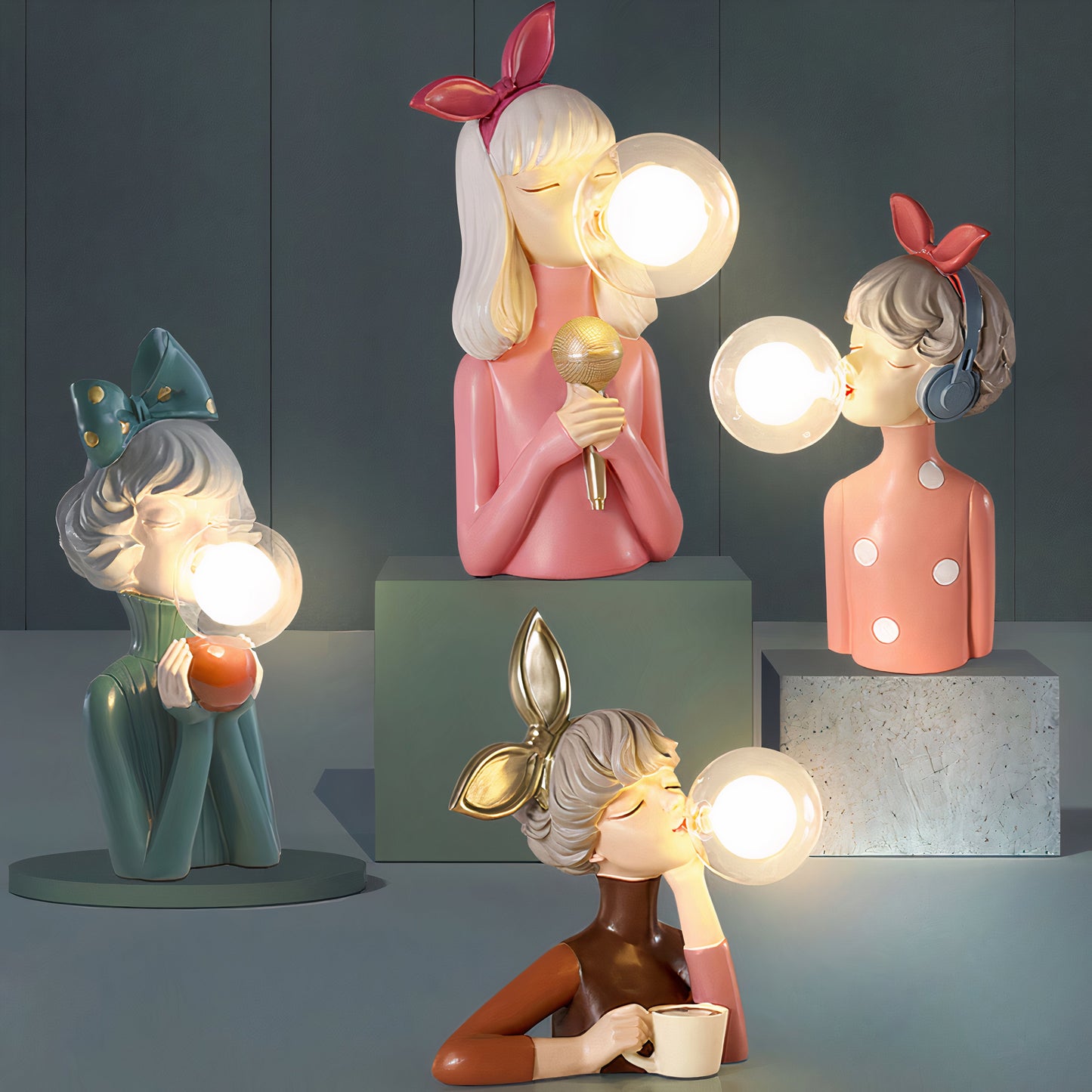 Lampe de Table Design en Bois et Tissu
