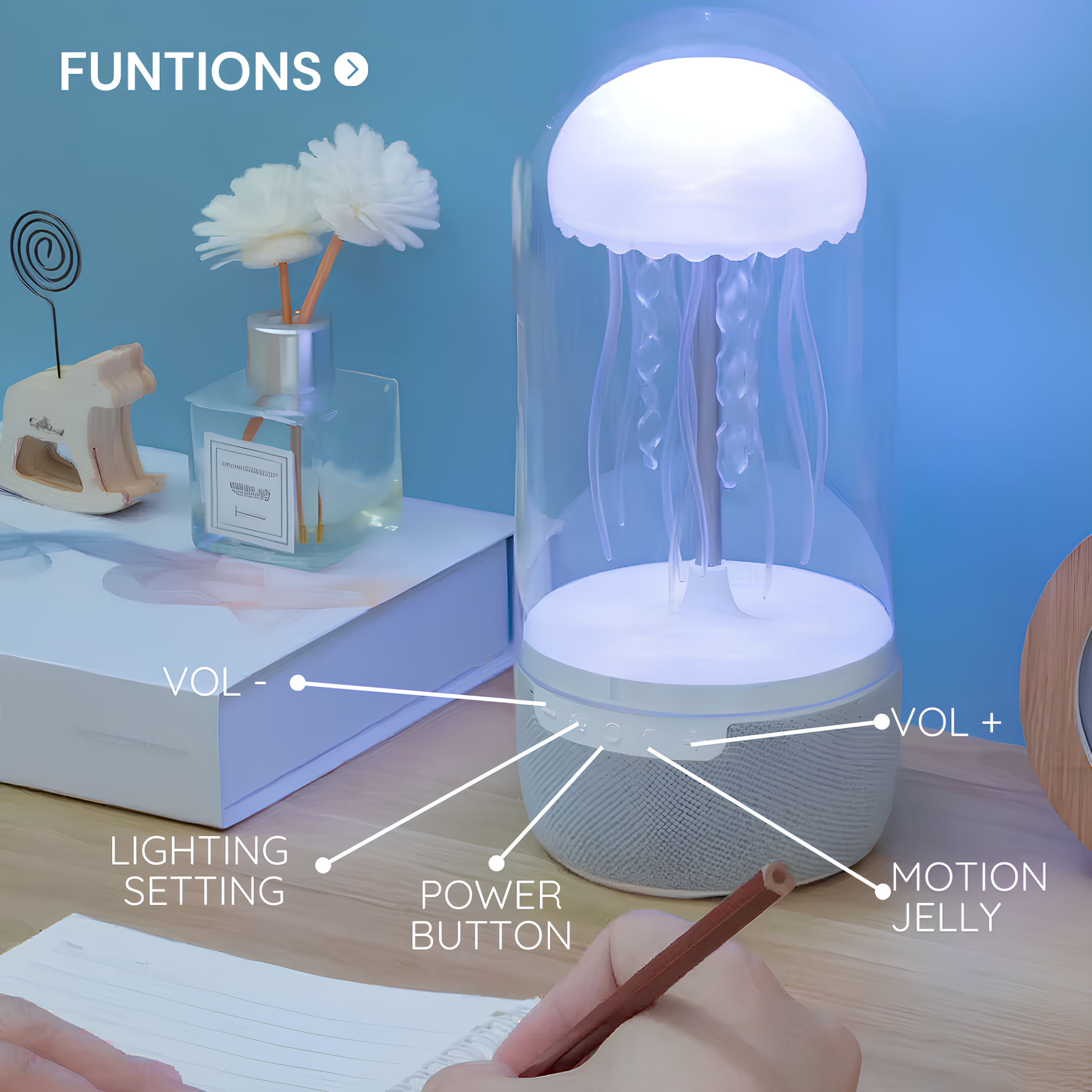 Enceinte Bluetooth Lumineuse Connectée Méduse avec Effets Néon 7
