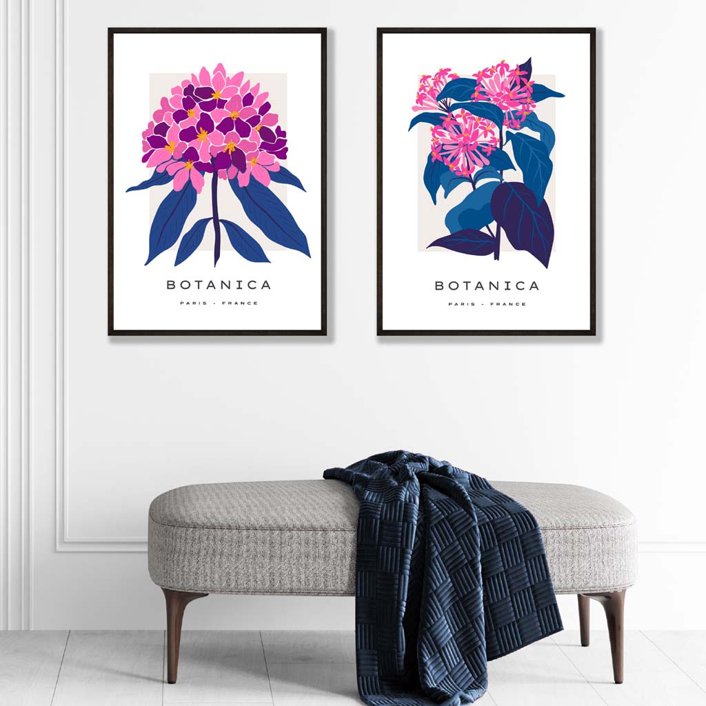 Ensemble d'Estampes d'Art Fleurs d'Été Roses et Bleues 1