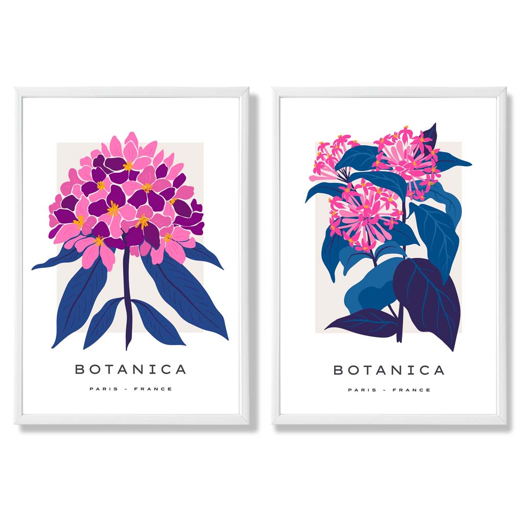 Ensemble d'Estampes d'Art Fleurs d'Été Roses et Bleues 3