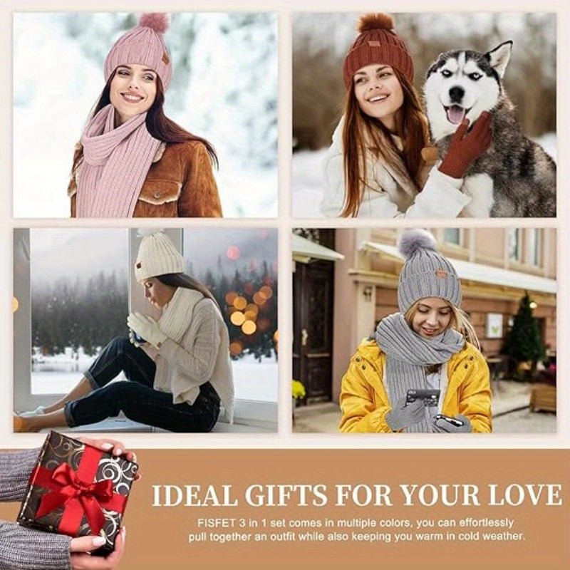 Ensemble Hiver Unisexe Bonnet Echarpe Gants Tactiles Confortables