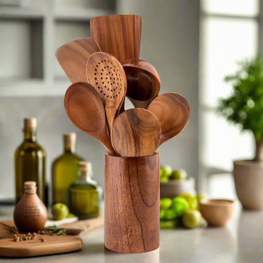 Ustensiles de Cuisine en Bois Naturel Élégants - Foivo