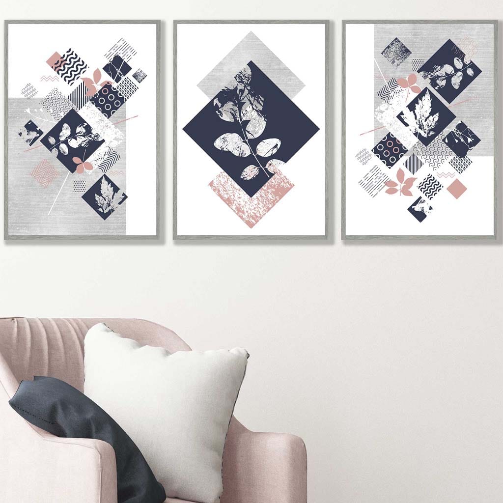 Ensemble de 3 Imprimés Floraux Géométriques pour Décoration Murale 2