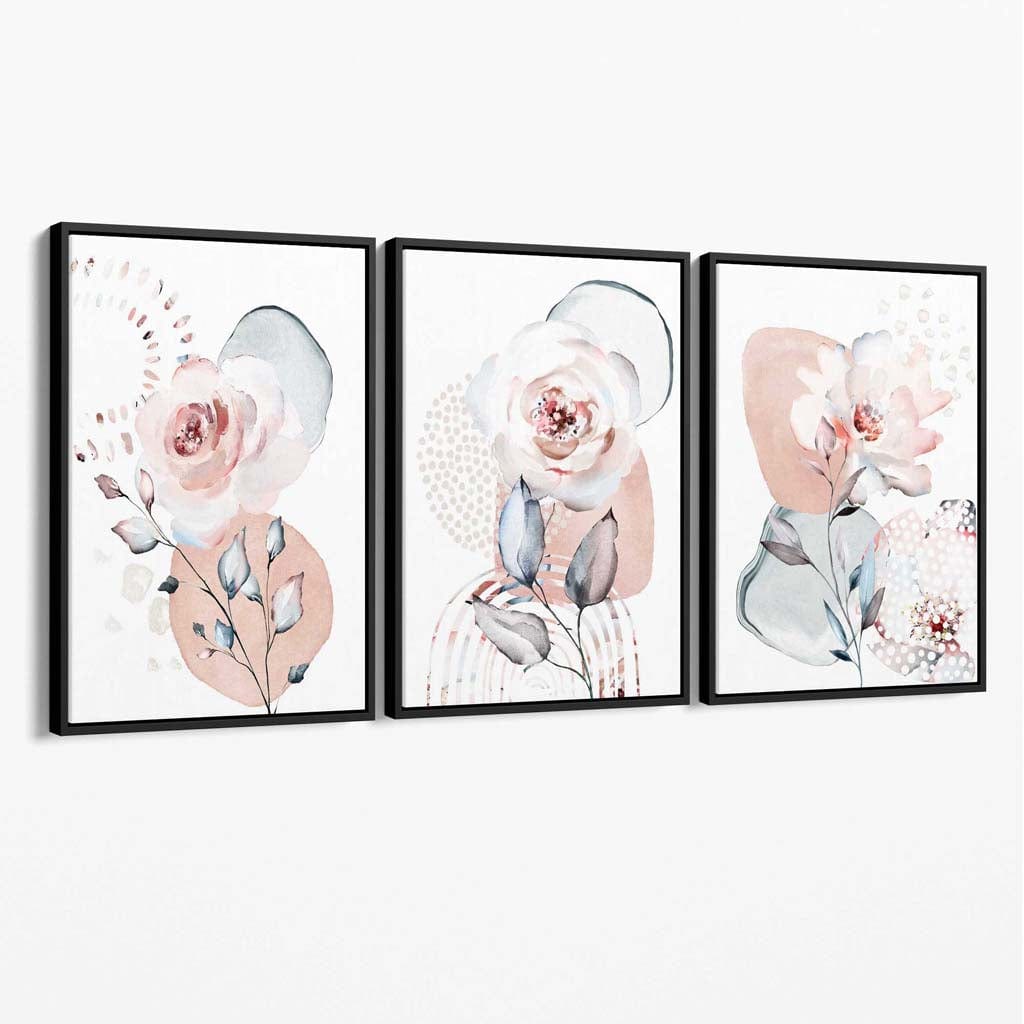 Ensemble de 3 Toiles Décoratives Florales Abstraites pour Décoration Murale 1