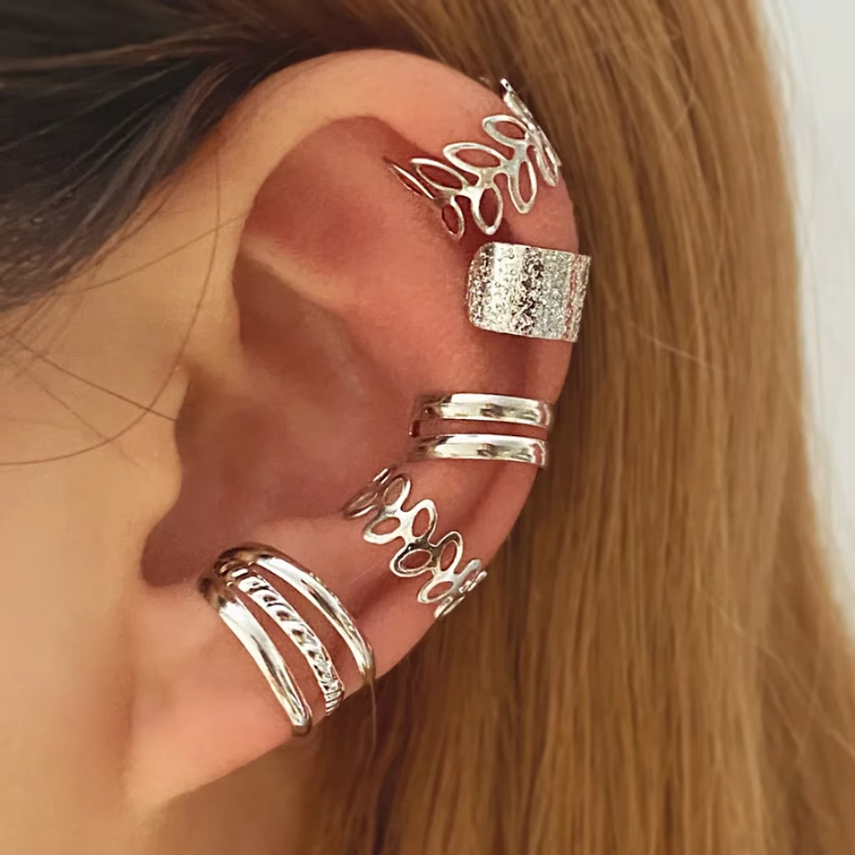 Ensemble de Boucles d'Oreilles Clips Femme Design Feuille 2