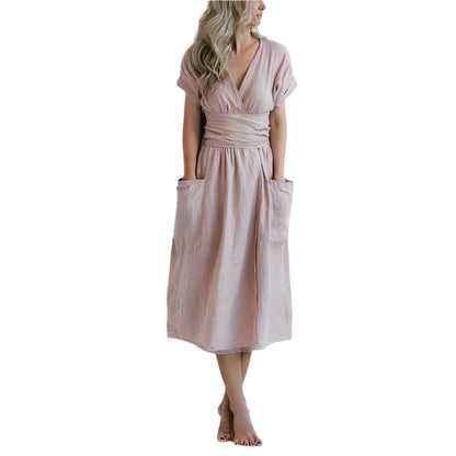 Robe Détendue à Ceinture avec Décolleté en V - BlxckFR