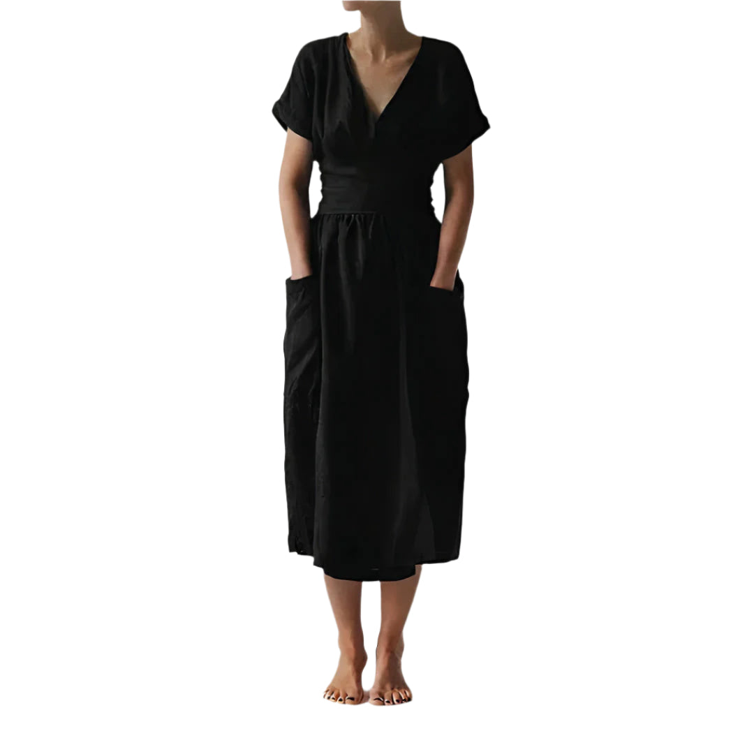 Robe Détendue à Ceinture avec Décolleté en V