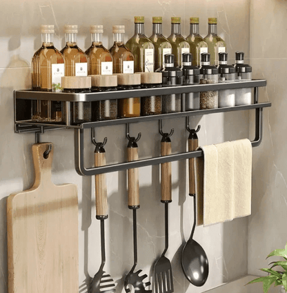 Étagère Murale Cuisine Bois avec Porte-Serviettes Intégré