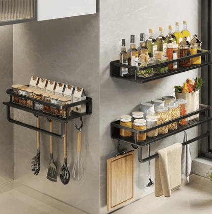 Étagère Murale Cuisine Bois avec Porte-Serviettes Intégré