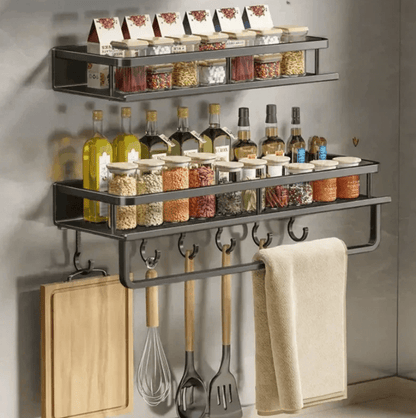 Étagère Murale Cuisine Bois avec Porte-Serviettes Intégré