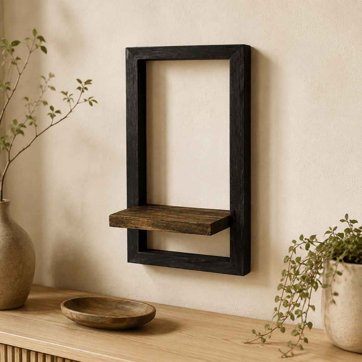 Étagère Murale Bois dAcacia Massif Cadre Acier Style Vintage