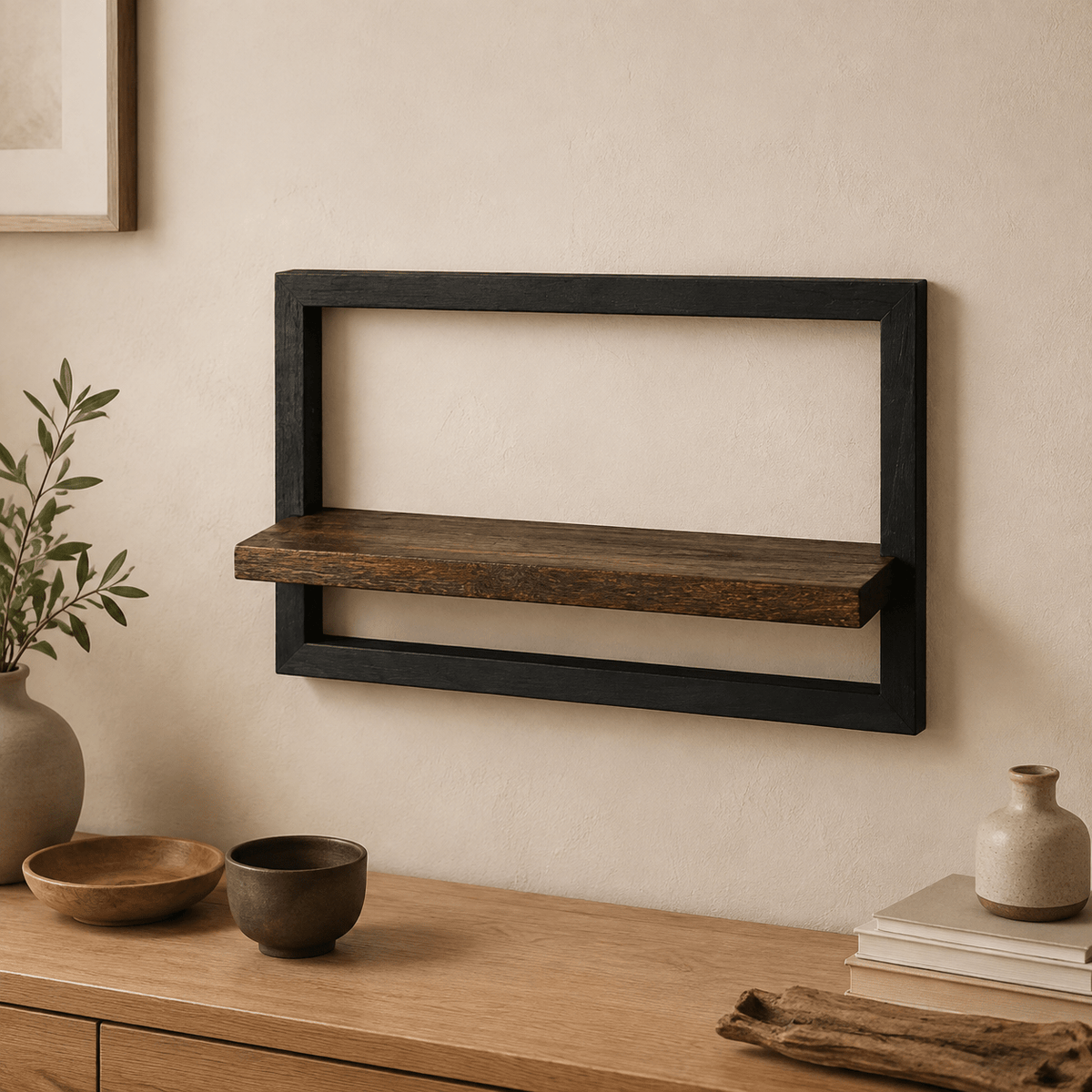 Étagère Murale Bois dAcacia Massif Cadre Acier Style Vintage
