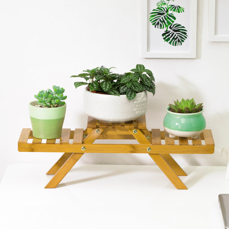 Étagère Plantes Deux Niveaux Bois Stable Intérieur Extérieur - Foivo