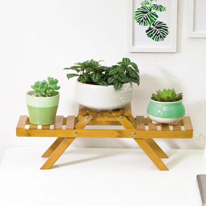 Étagère Plantes Deux Niveaux Bois Stable Intérieur Extérieur - Foivo