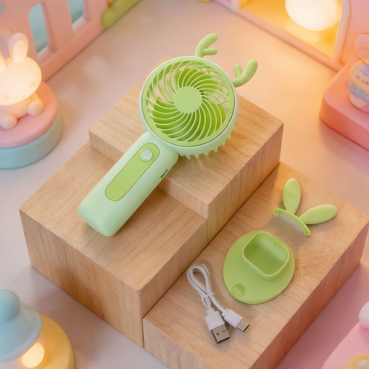 Éventail Portable pour Femmes Design Lapin Avec Réglages de Vitesse 5
