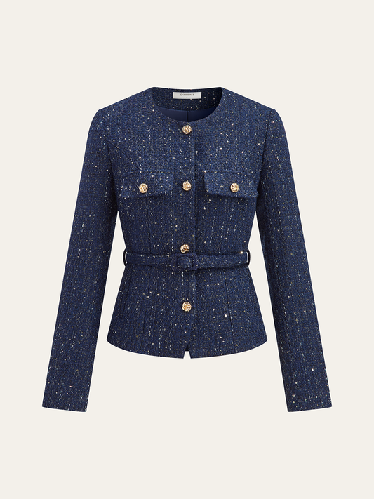 Felicity | Modern Metallic Button Tweed Jacket - Foivo
