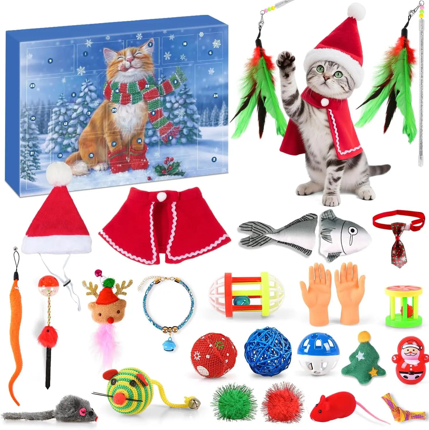 Calendrier de l'Avent Chat Intéactif avec Jouets et Friandises - Foivo