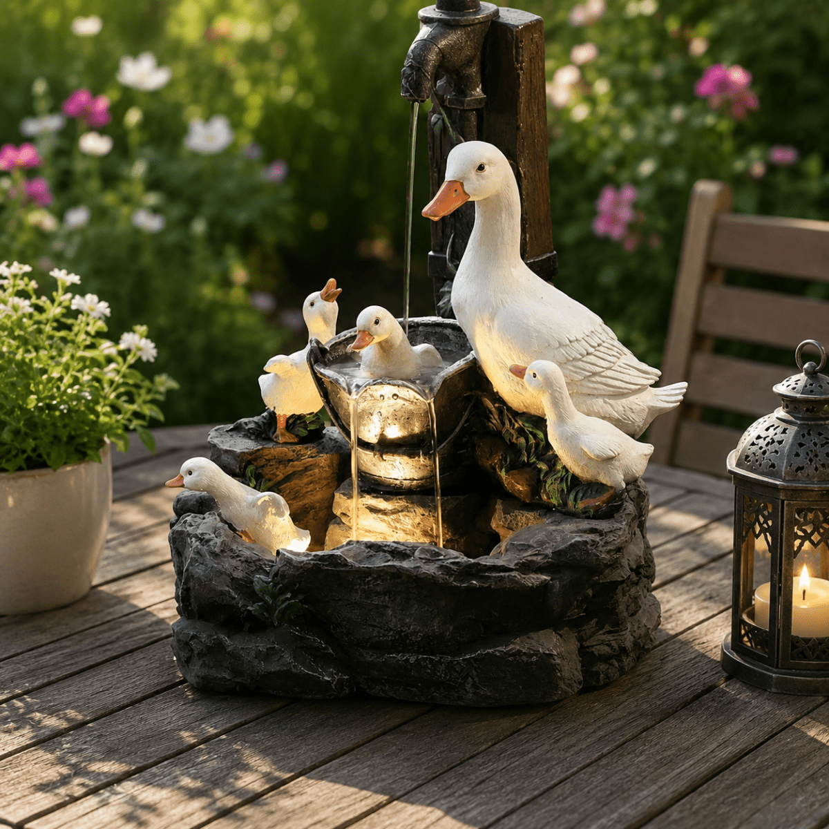 Figurine de Jardin Canard et Écureuil 2