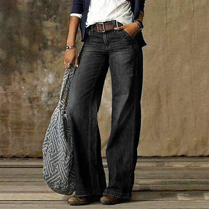 Jean Décontracté Taille Haute Style Relaxe