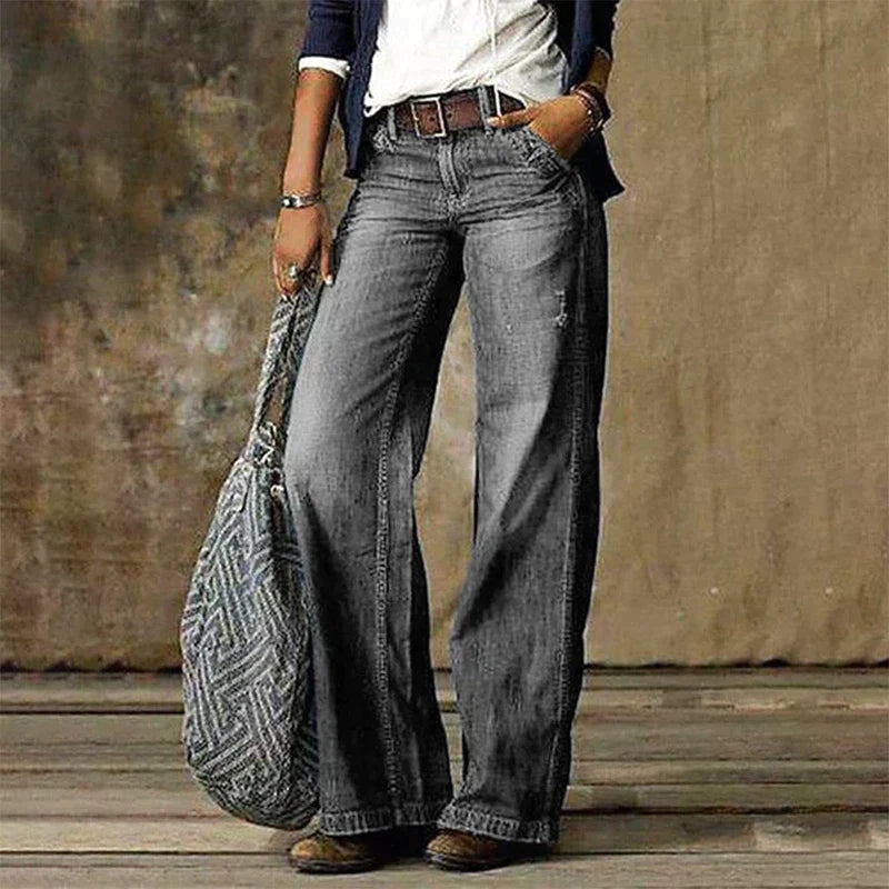 Jean Décontracté Taille Haute Style Relaxe