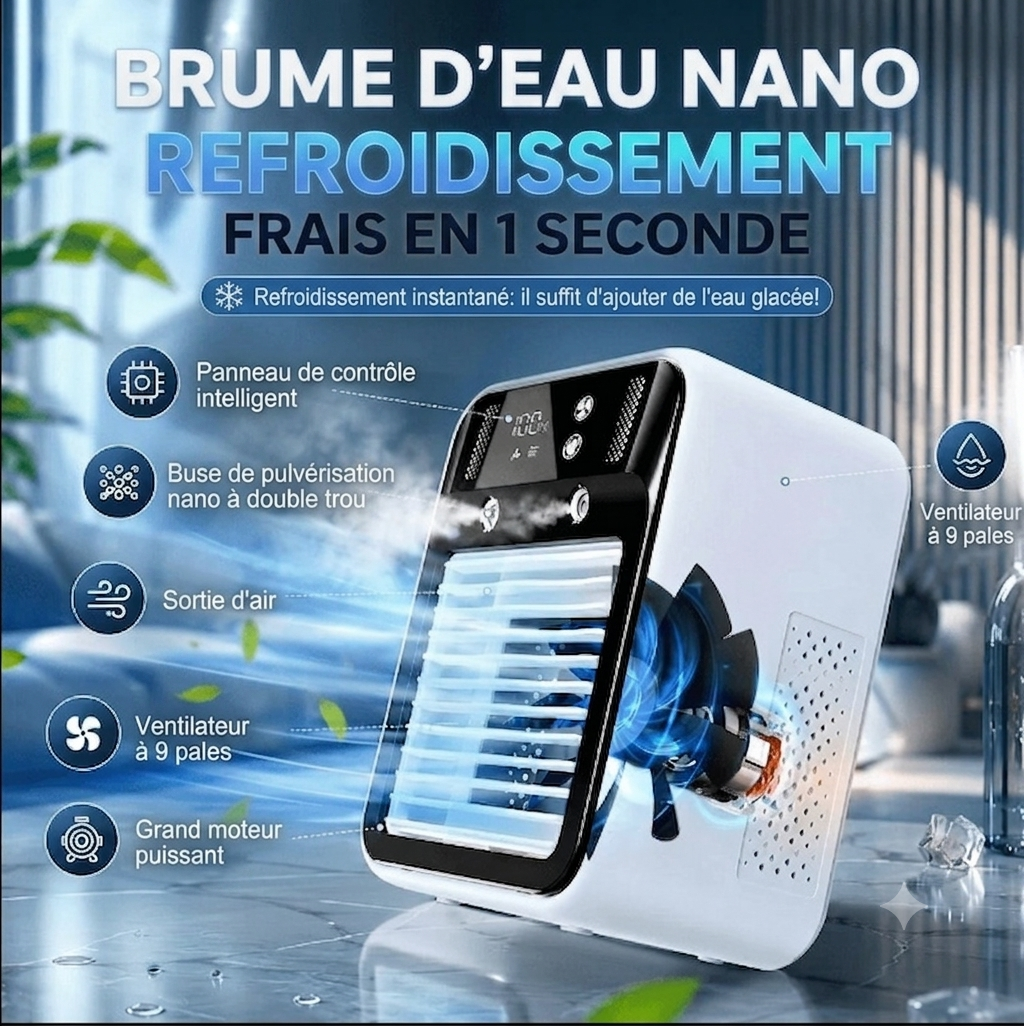 Ventilateur Brumisateur Portable USB-C Réservoir Intégré Multiple