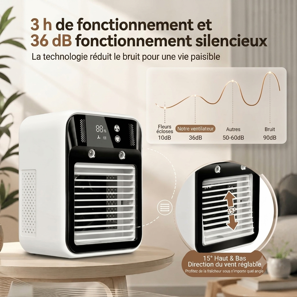 Ventilateur Brumisateur Portable USB-C Réservoir Intégré Multiple