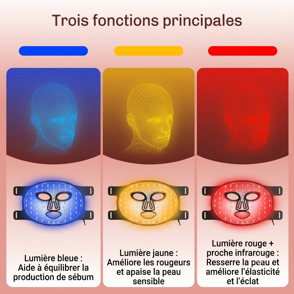 Masque LED Luminothérapie Visage et Cou Silicone Flexible
