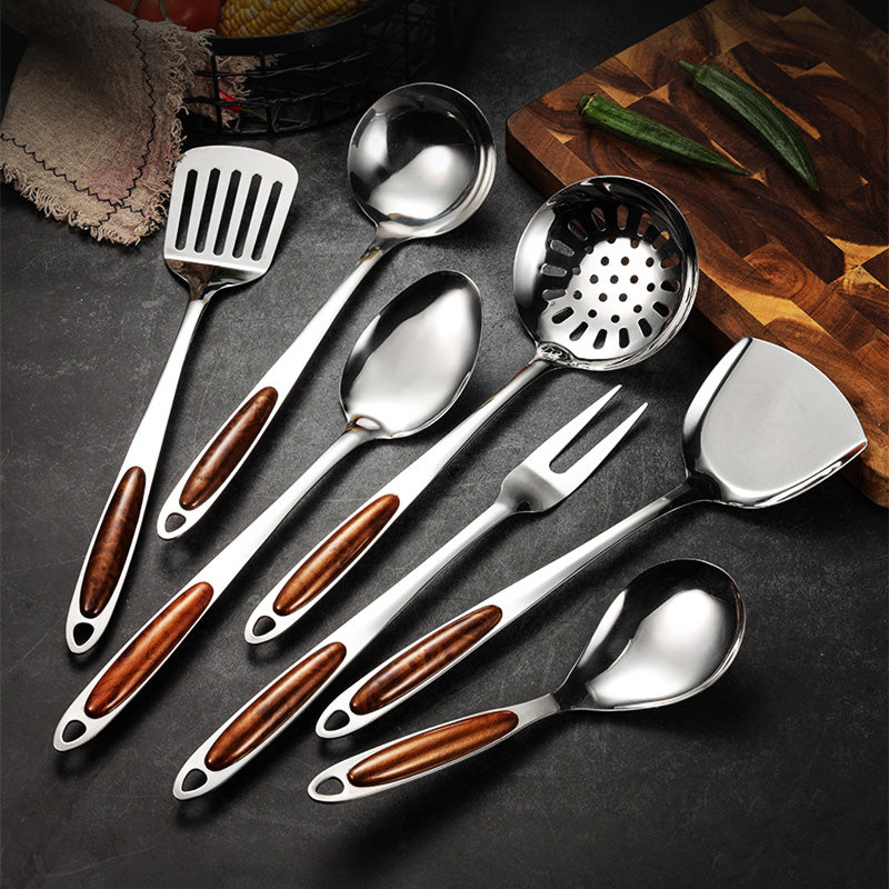 Ustensiles de Cuisine Inox Manche en Bois - BlxckFR