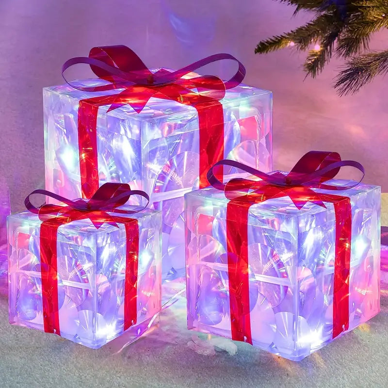 Boîtes Cadeaux Lumineuses de Noël | 3 Tailles avec Éclairage Doux