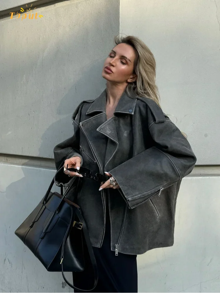 Veste Suede Femelle Détendue à Manches Longues - Foivo