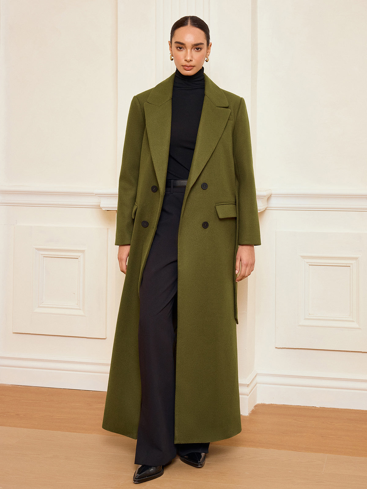 Manteau Élégant Long en Tweed avec Ceinture - Foivo