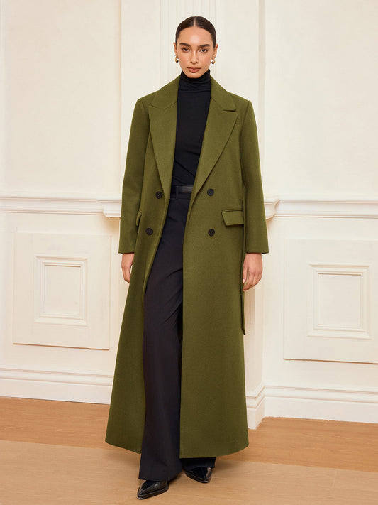 Manteau Élégant Long en Tweed avec Ceinture - Foivo
