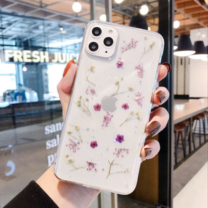 Étui Transparent Smartphone avec Fleurs Pressées