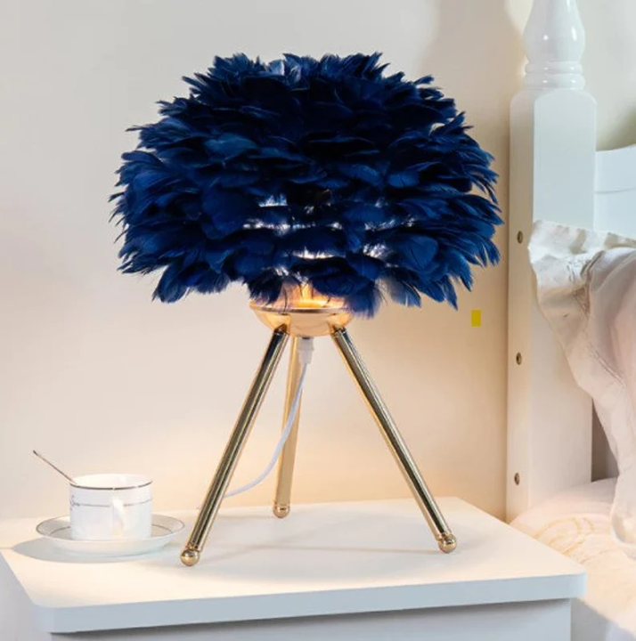 Lampe de Table Élégante - Abat-jour en Plumes avec Régulation de Lumière