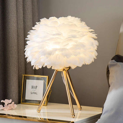 Lampe de Table Élégante - Abat-jour en Plumes avec Régulation de Lumière