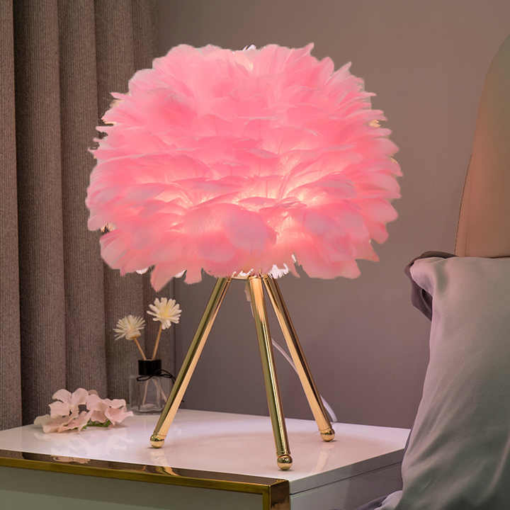 Lampe de Table Élégante - Abat-jour en Plumes avec Régulation de Lumière
