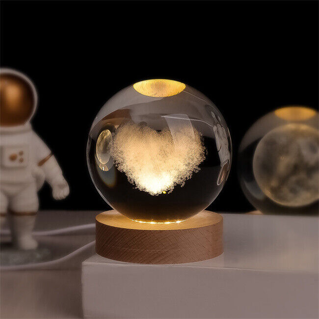Lampe de Nuit en Bois avec Boule de Cristal