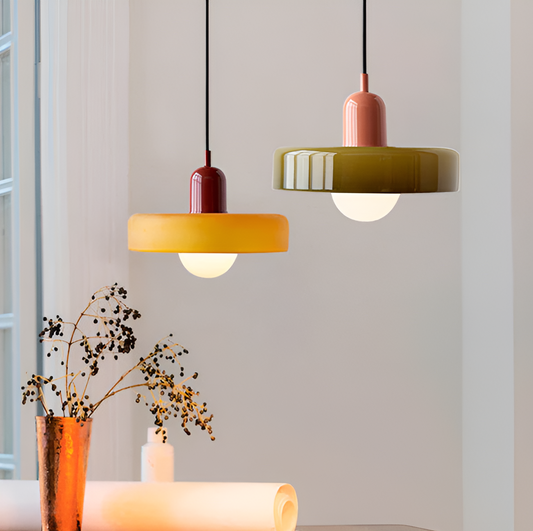 Luminaire Suspendu en Verre Coloré et Réglable, Applique Murale Élégante - Foivo