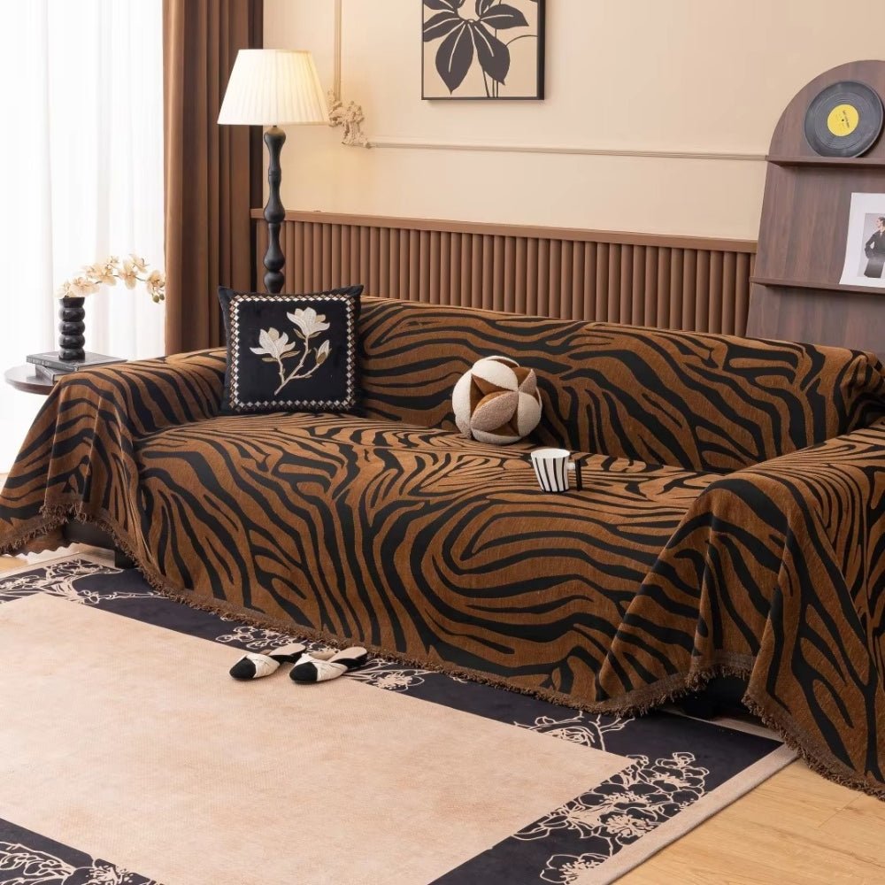 Housse de canapé Chenille Motif Zèbre Moderne et Ajustable - Foivo