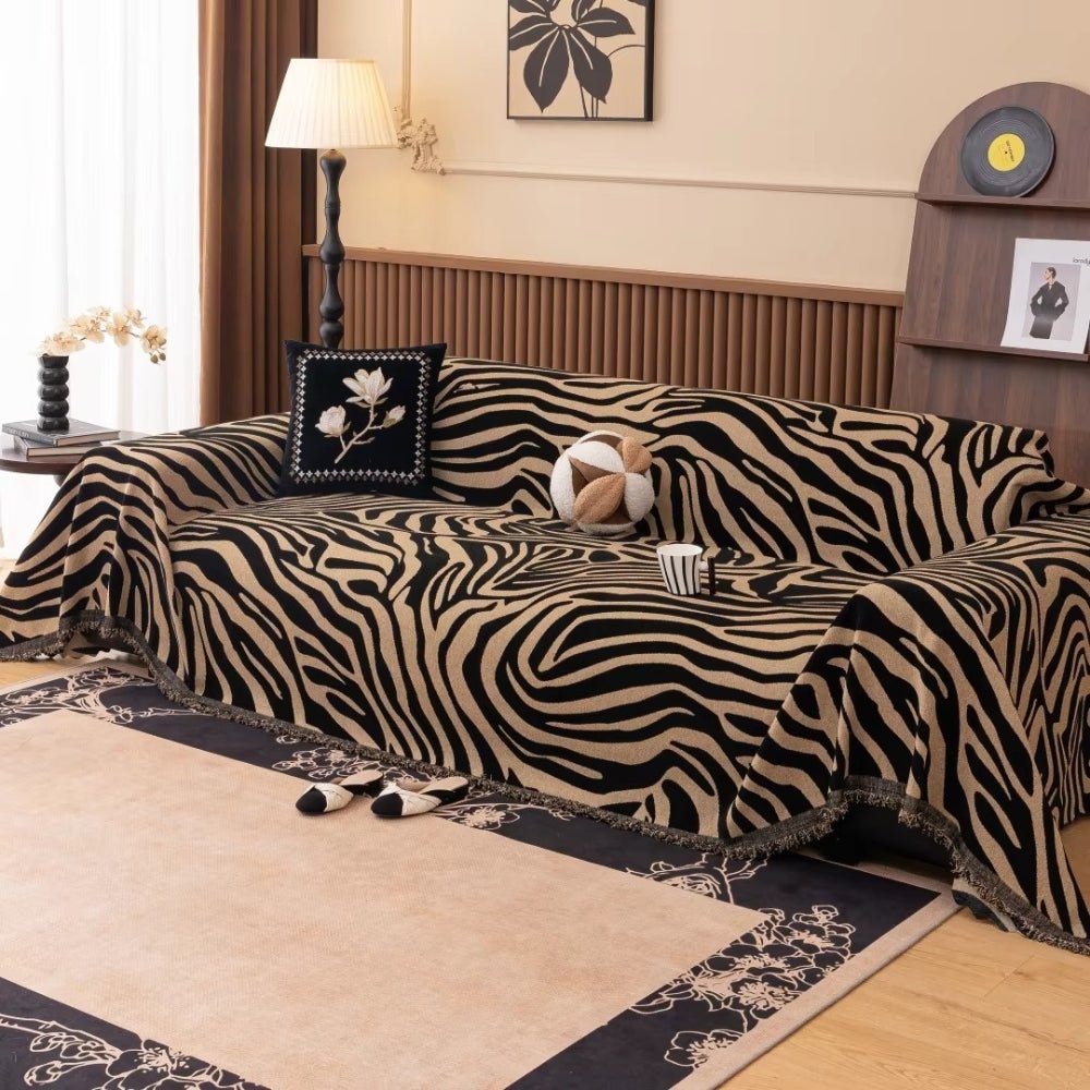 Housse de canapé Chenille Motif Zèbre Moderne et Ajustable